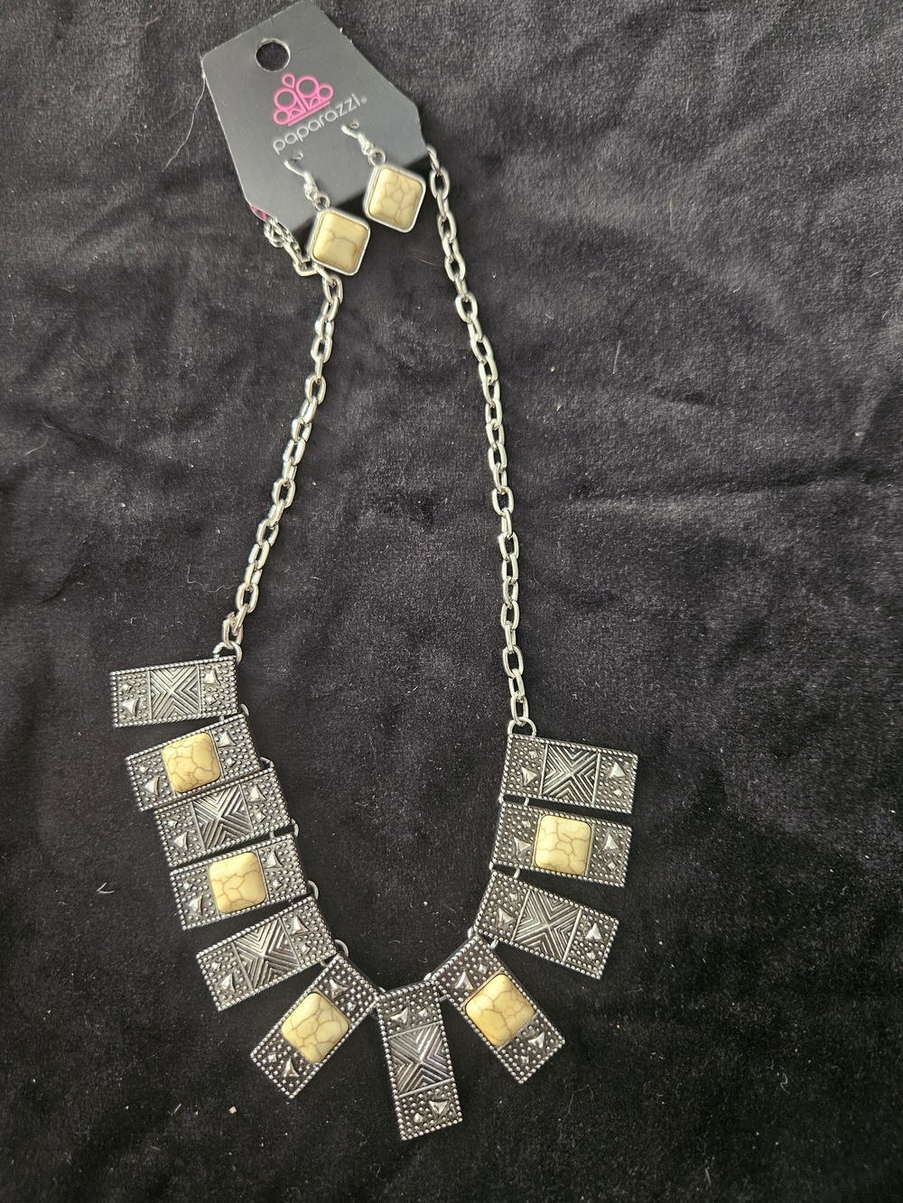 paparazzi Antique Silver-Tone Necklace with Yellow Accent Stones